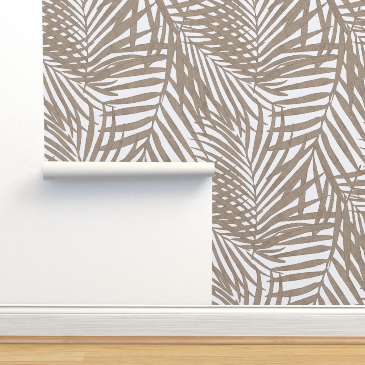 Tropical Palm Coastal Watercolor Summer Resort Beach Brown Tree Custom Pre-pasted Wallpaper by Spoonflower Pre-Pasted Wallpaper 2FT Wide